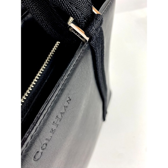 Cole Haan Black Leather Tote Handbag Purse Shoulder Bag, Pockets Logo Smooth - Picture 10 of 10